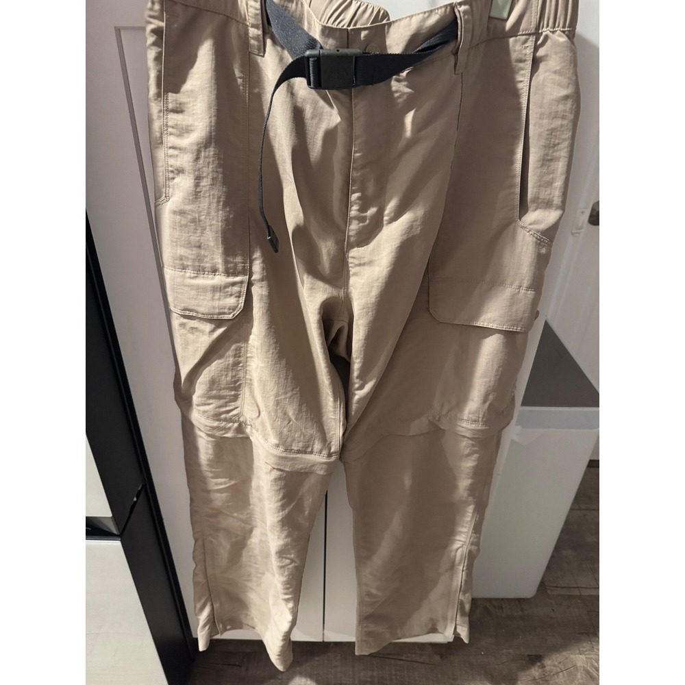The North Face Mens Convertible Hiking Cargo Pants Khaki Nylon Zip‎ Off Belted L